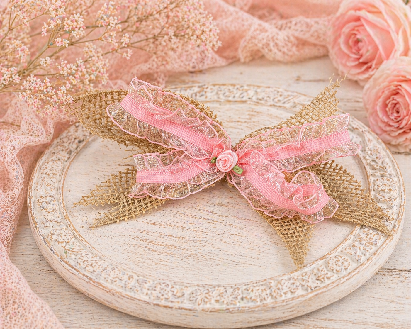 Rustic Rose Ruffle Bow